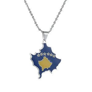 Kosovo Flag Map Necklace