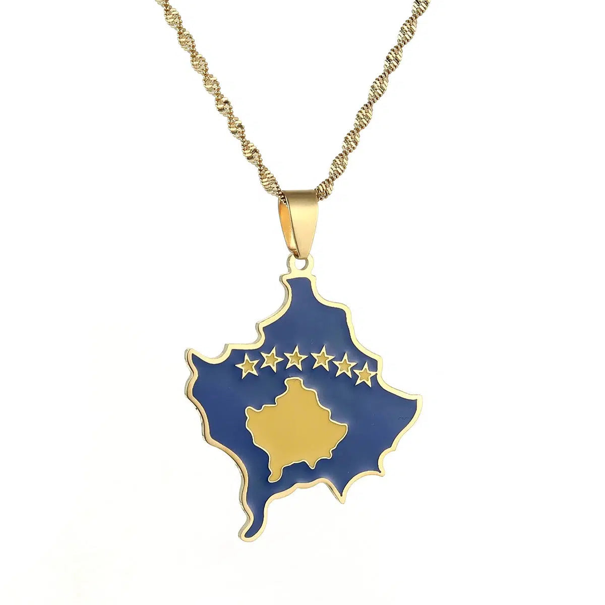 Kosovo Flag Map Necklace