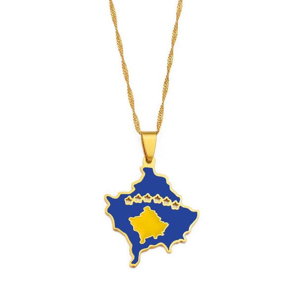 Kosovo Flag Map Necklace