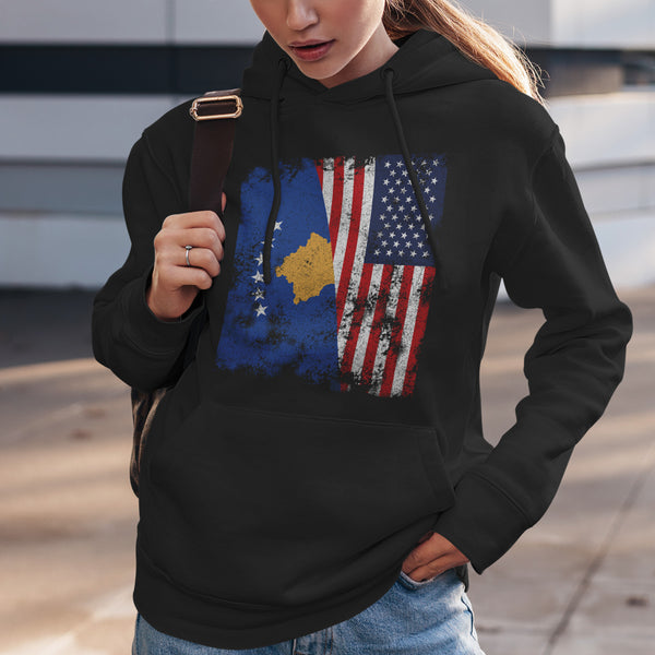 Kosovo USA Flag - Half American Hoodie