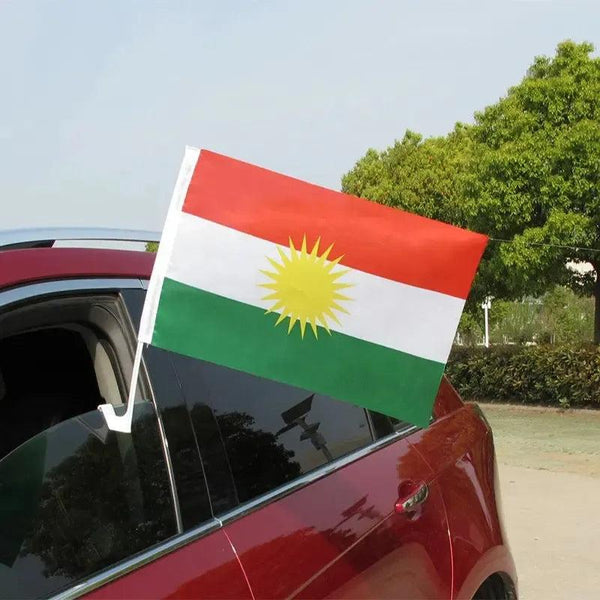 Kurdistan Car Flag with Window Clip and Pole - Flag for Car Window