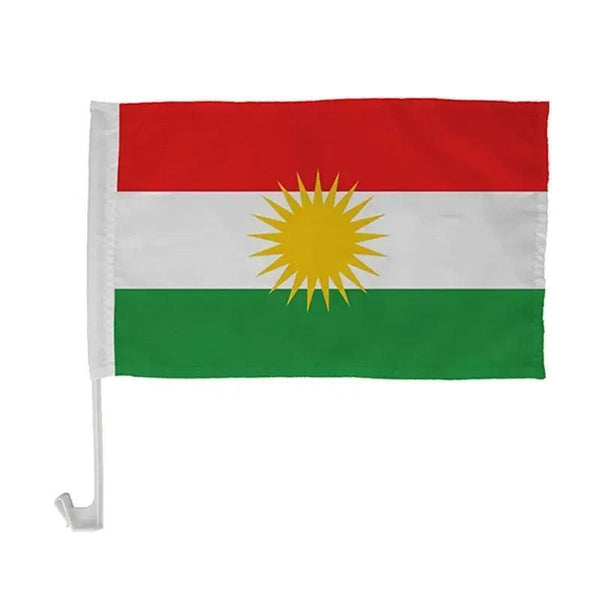 Kurdistan Car Flag with Window Clip and Pole - Flag for Car Window