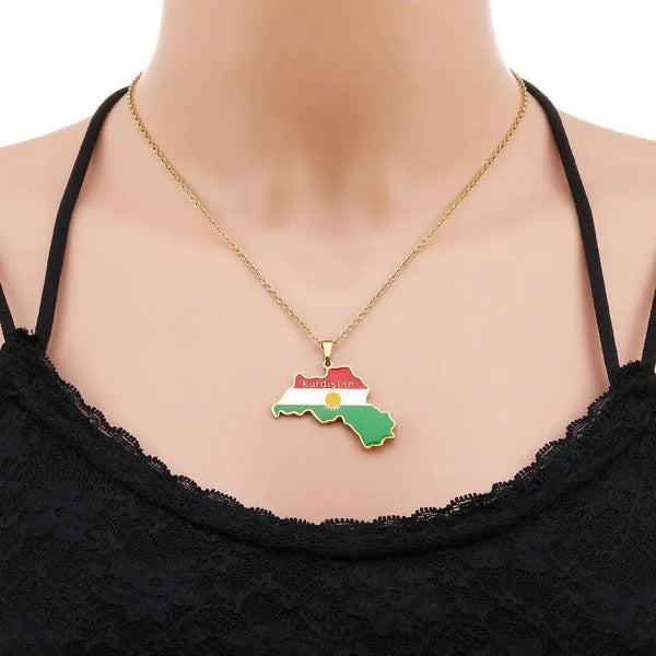 Kurdistan Flag Map Necklace