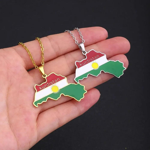 Kurdistan Flag Map Necklace