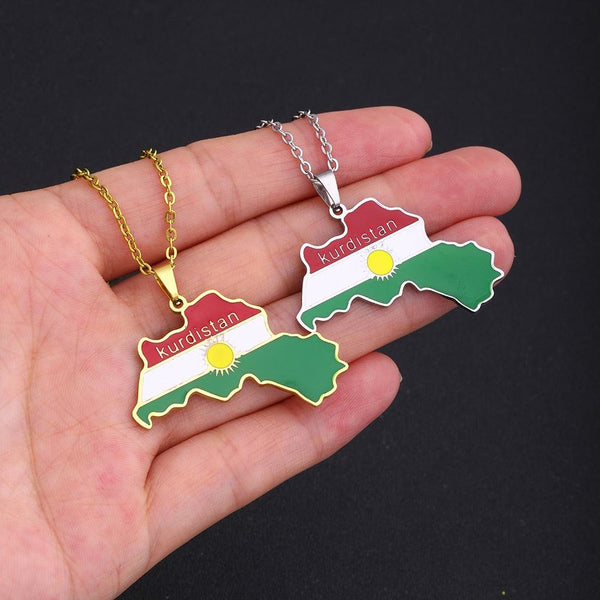 Kurdistan Flag Map Necklace