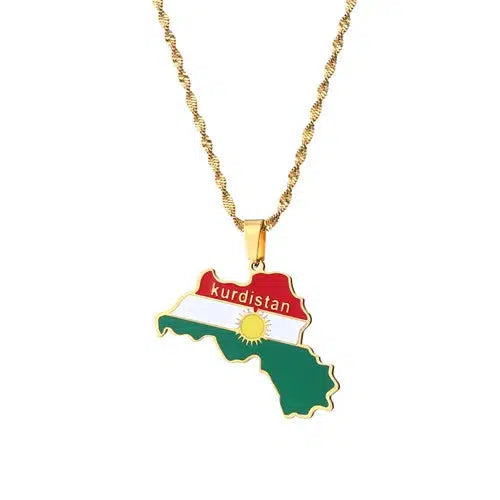 Kurdistan Flag Map Necklace