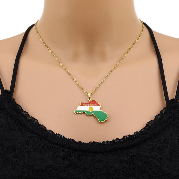 Kurdistan Flag Map Necklace