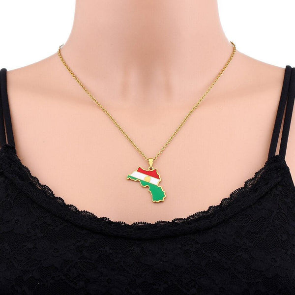 Kurdistan Flag Map Necklace