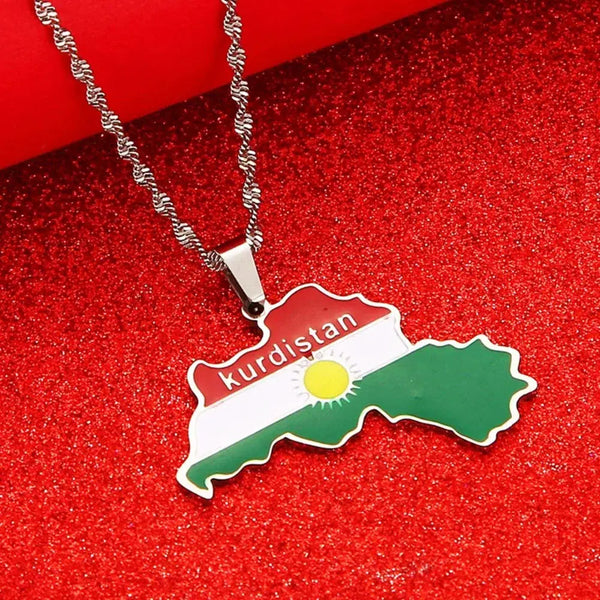 Kurdistan Flag Map Necklace