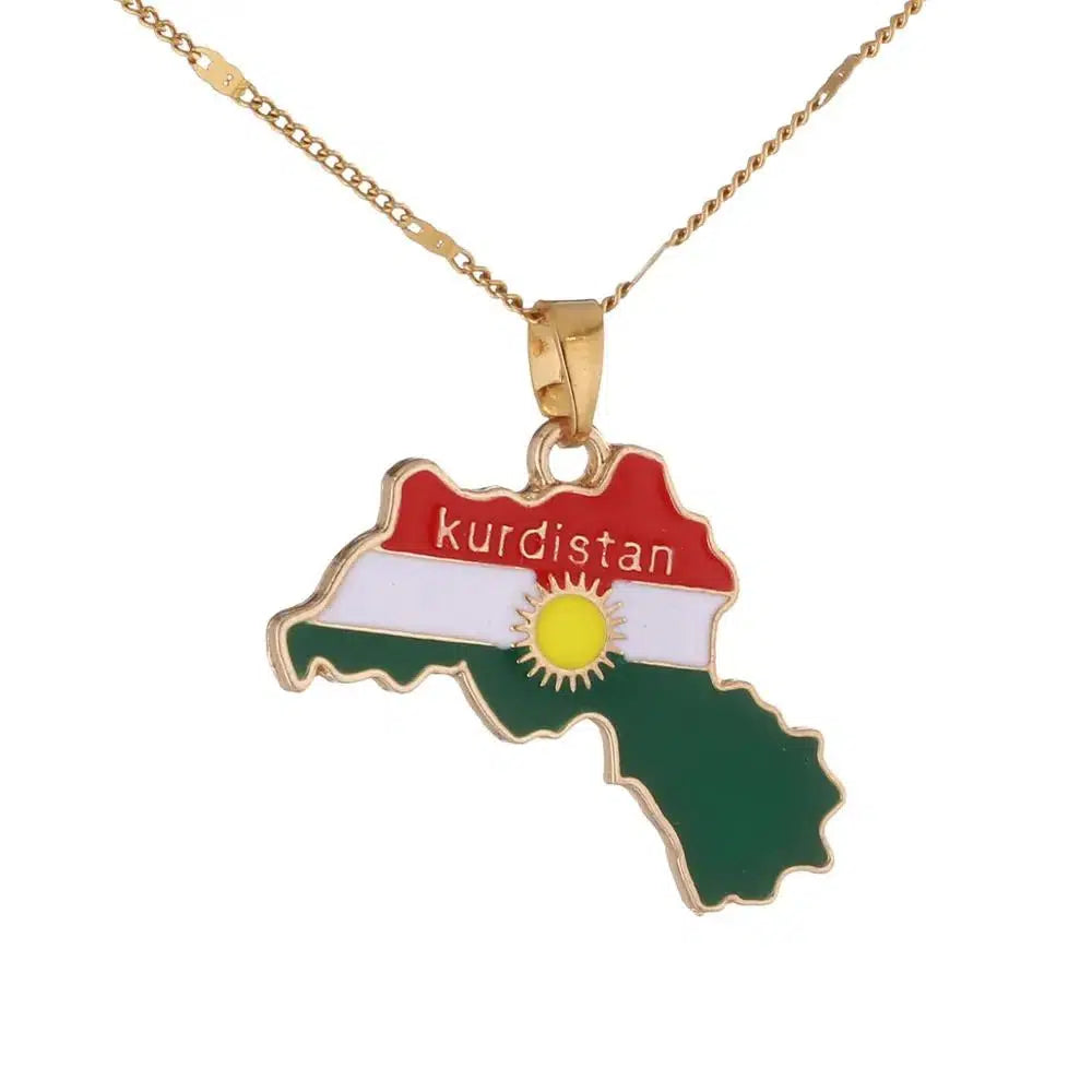 Kurdistan Flag Map Necklace