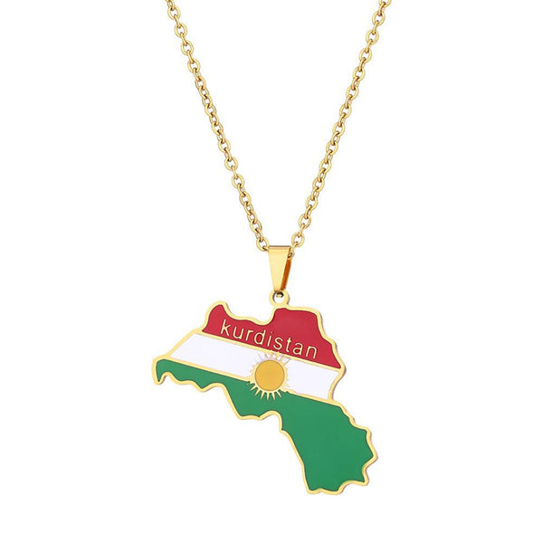 Kurdistan Flag Map Necklace