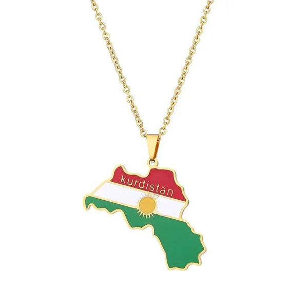 Kurdistan Flag Map Necklace