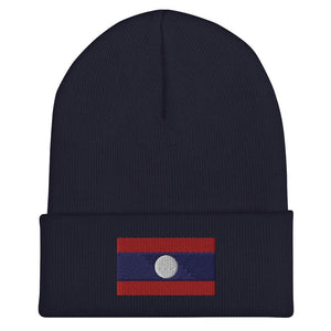 Laos Flag Beanie - Embroidered Winter Hat