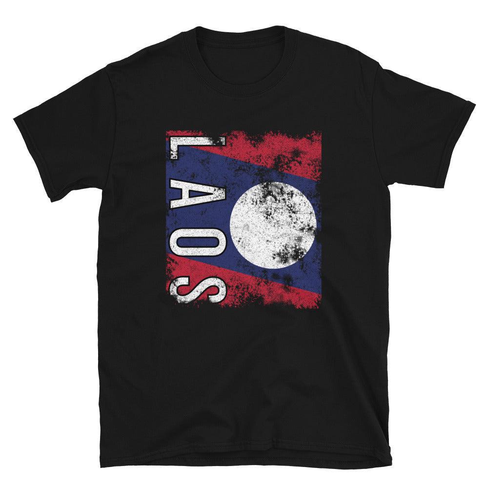 Laos Flag Distressed T-Shirt