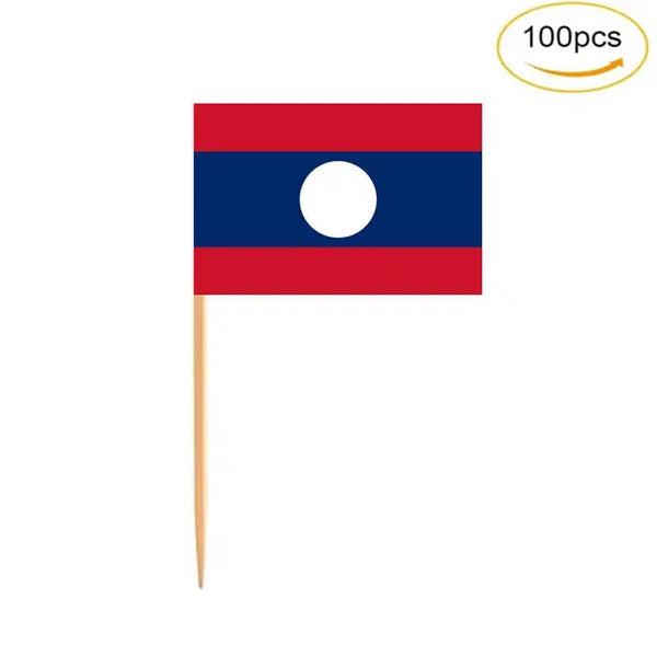 Laos Flag Toothpicks - Cupcake Toppers (100Pcs)