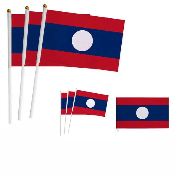 Laos Flag on Stick - Small Handheld Flag (50/100Pcs)