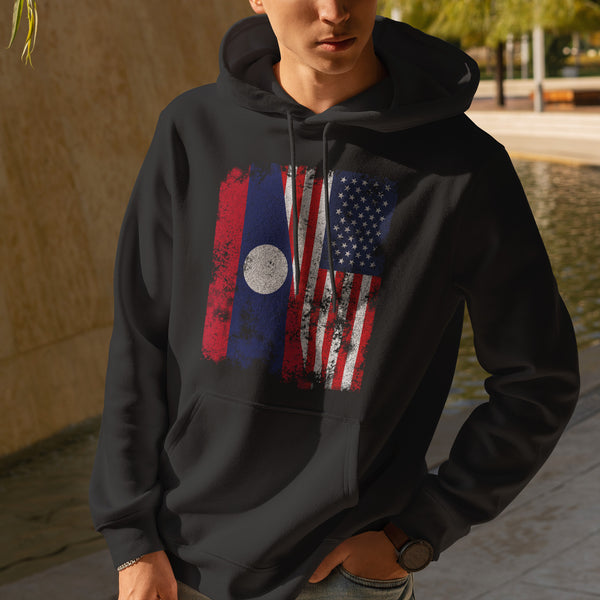 Laos USA Flag - Half American Hoodie