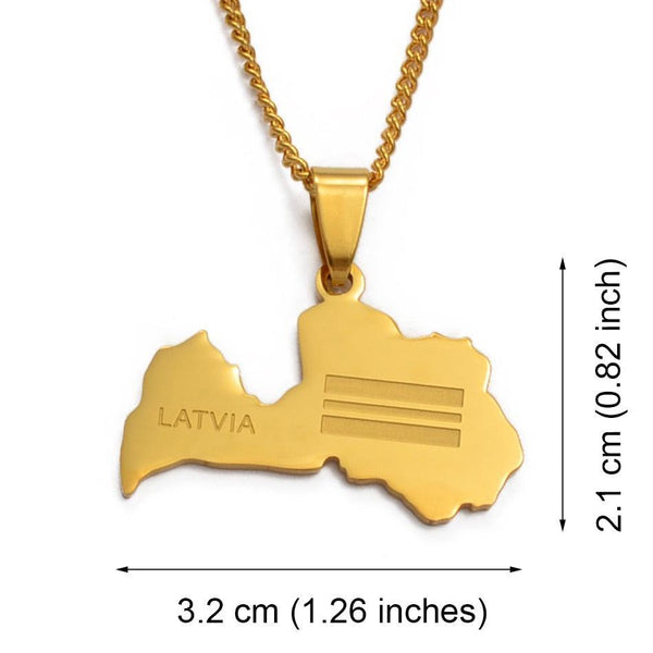 Latvia Flag Map Necklace