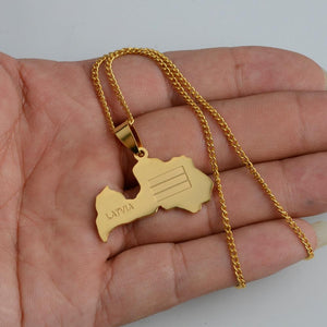 Latvia Flag Map Necklace