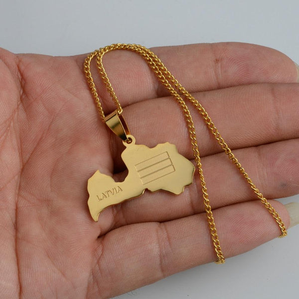 Latvia Flag Map Necklace