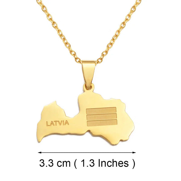 Latvia Flag Map Necklace