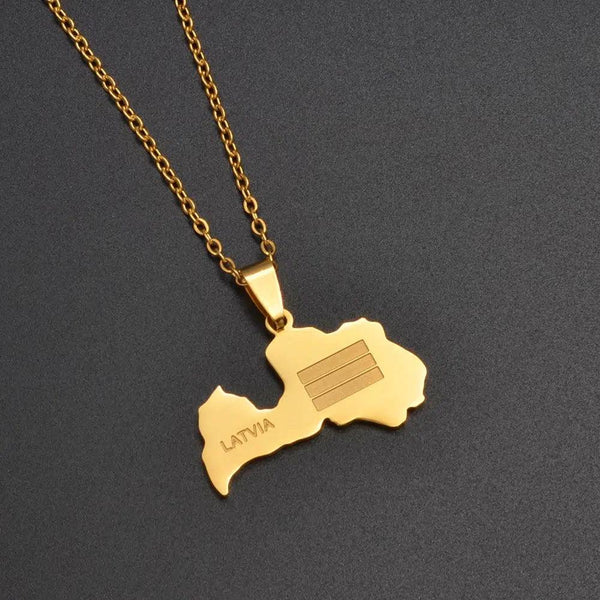 Latvia Flag Map Necklace