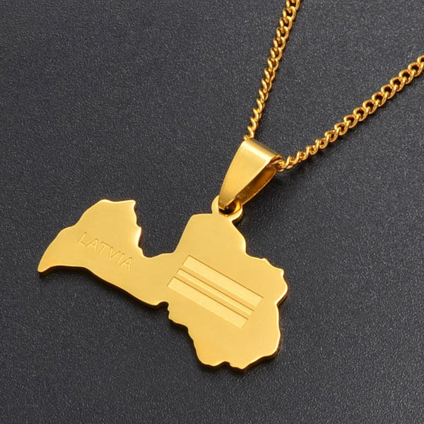 Latvia Flag Map Necklace