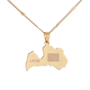 Latvia Flag Map Necklace