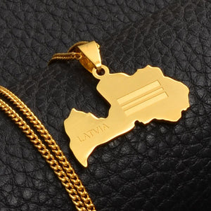 Latvia Flag Map Necklace
