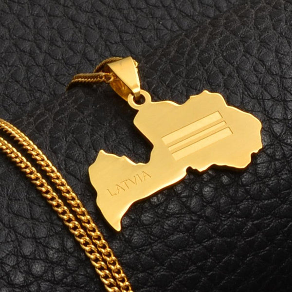 Latvia Flag Map Necklace
