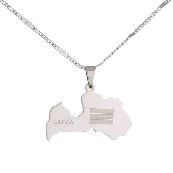 Latvia Flag Map Necklace