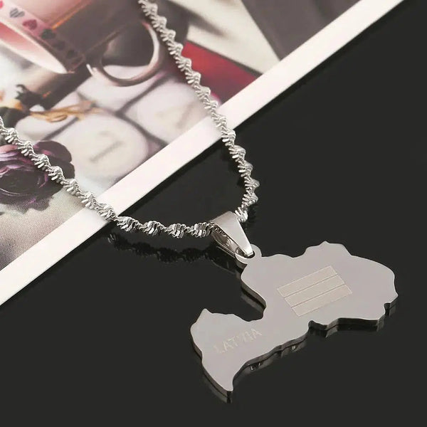 Latvia Flag Map Necklace