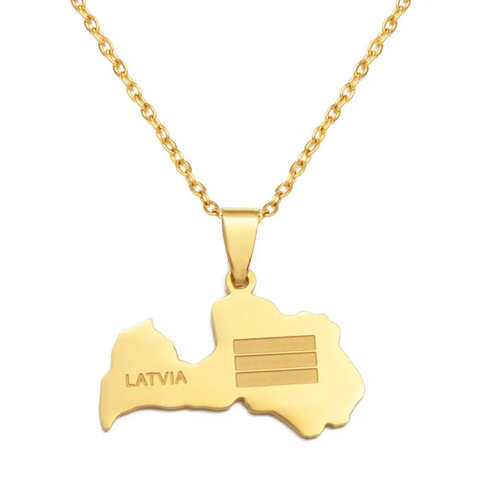 Latvia Flag Map Necklace