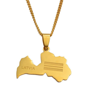Latvia Flag Map Necklace