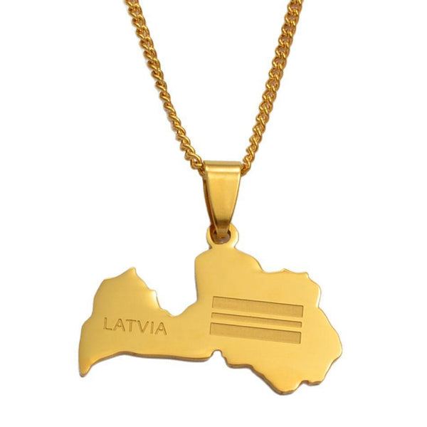 Latvia Flag Map Necklace