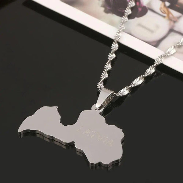 Latvia Map Necklace