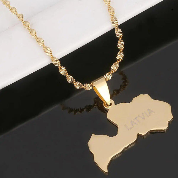 Latvia Map Necklace