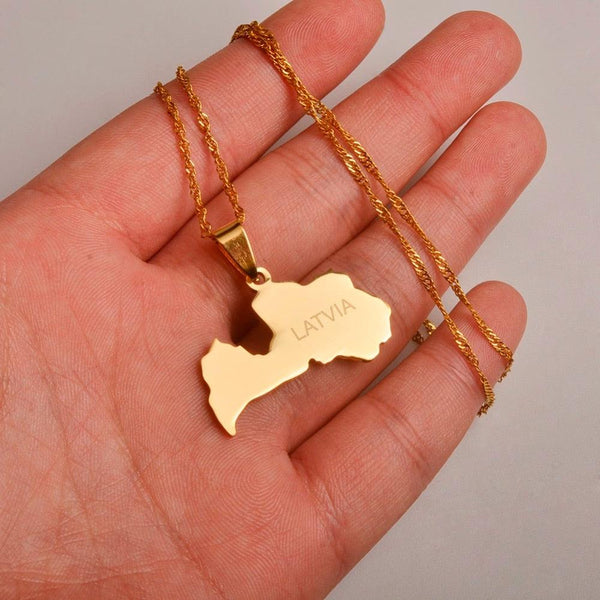 Latvia Map Necklace