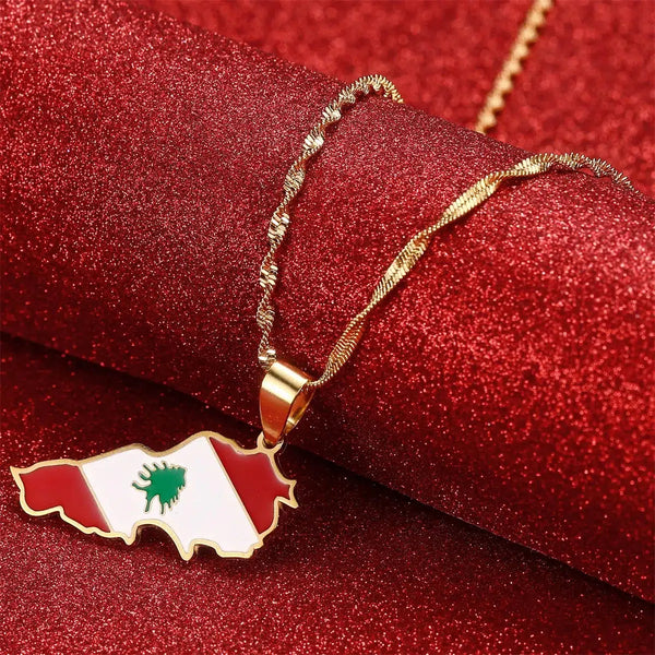 Lebanon Flag Map Necklace