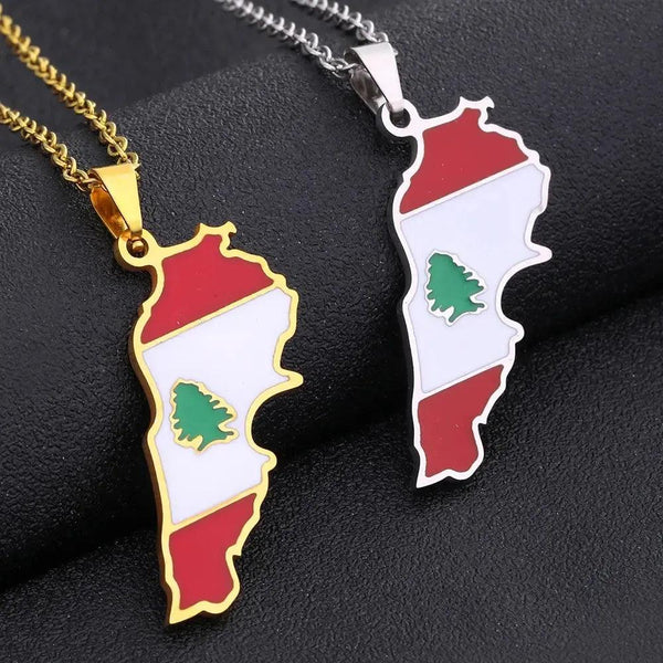 Lebanon Flag Map Necklace