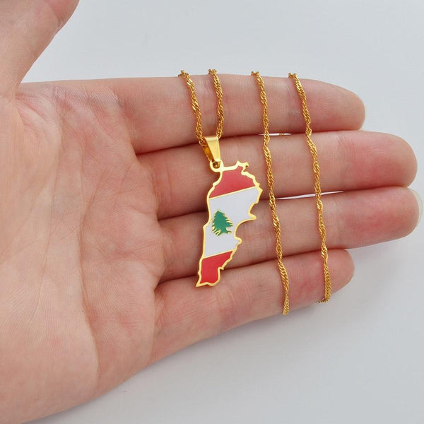 Lebanon Flag Map Necklace