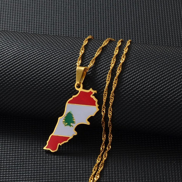 Lebanon Flag Map Necklace