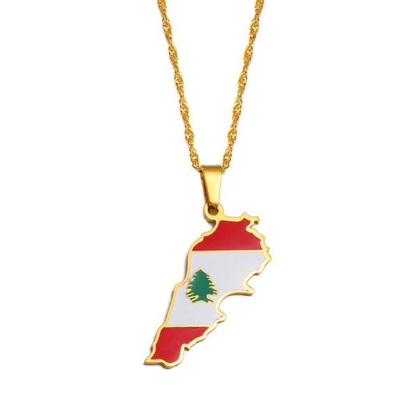 Lebanon Flag Map Necklace
