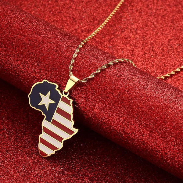 Liberia Flag Map Necklace