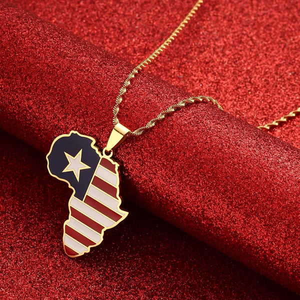 Liberia Flag Map Necklace