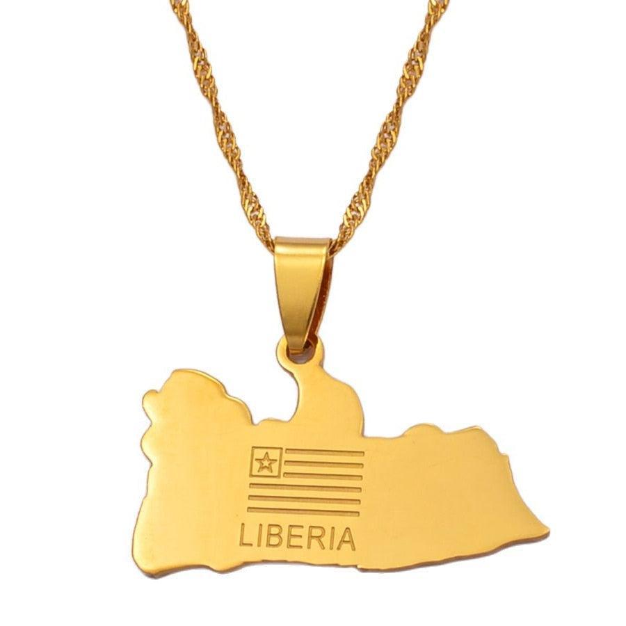 Liberia Flag Map Necklace