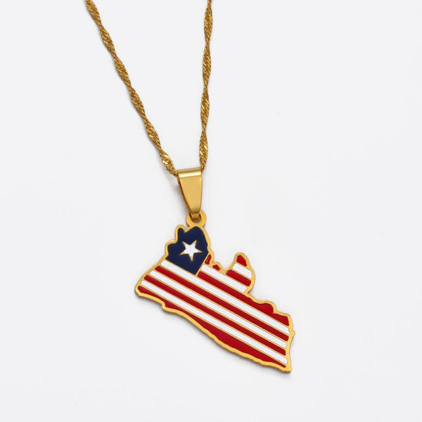 Liberia Flag Map Necklace