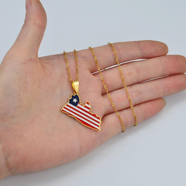 Liberia Flag Map Necklace