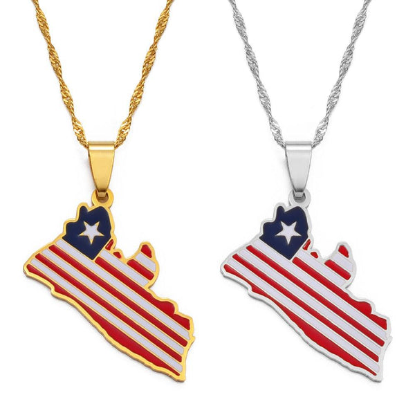 Liberia Flag Map Necklace