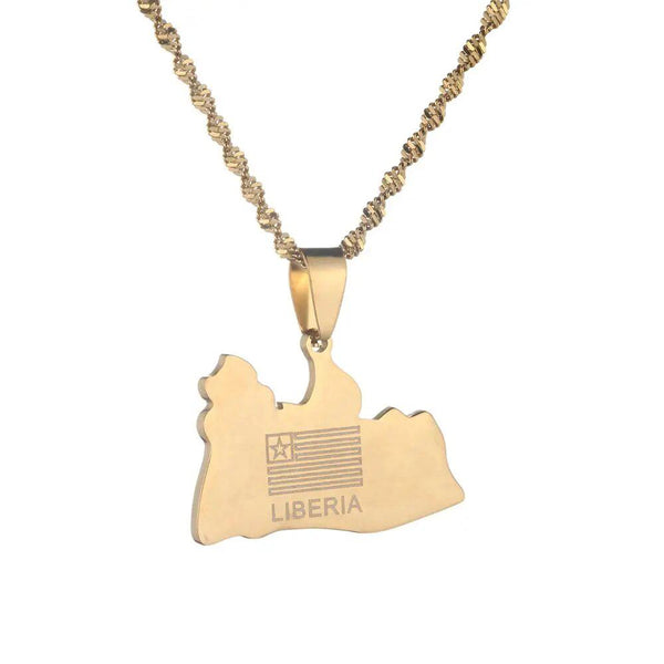 Liberia Flag Map Necklace